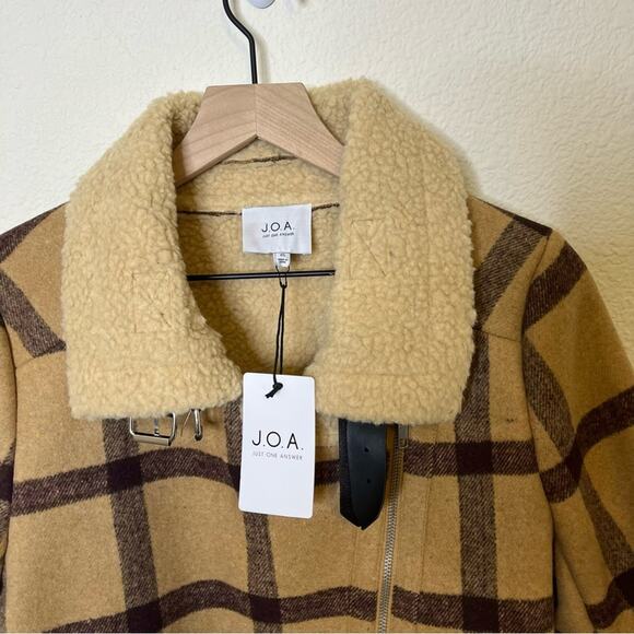 NWT J.O.A Aviator Jacket Sherpa Lined Plaid Vintage Checkered Belted Womens XS - Picture 6 of 10